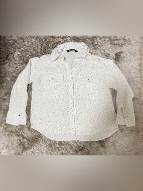 Zara White Button-Up Shirt with Black Dot Pattern